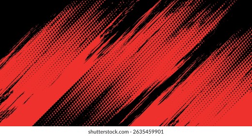 Fondo de pincel de grunge negro y rojo con efecto de semitono