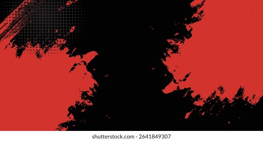 Black and Red Grunge Brush Background with Halftone Effect