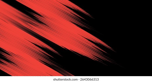Black and Red Grunge Brush Background with Halftone Effect. Retro Grunge Background