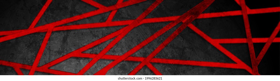 Black and red grunge grid pattern abstract background. Geometric tech vector banner design