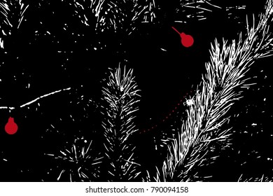 Black and red grunge new year toy on christmas tree texture. Vector abstract vintage pattern. Blood drops background with noise and grain. Banner template.