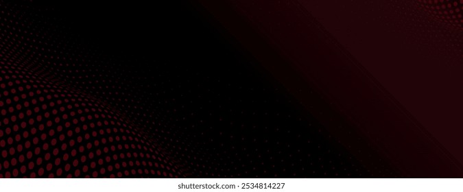 Black with red halftone gradient background. Black with red gradient halftone banner vector background. Black background halftone texture. Minimal black with red halftone gradient vector background