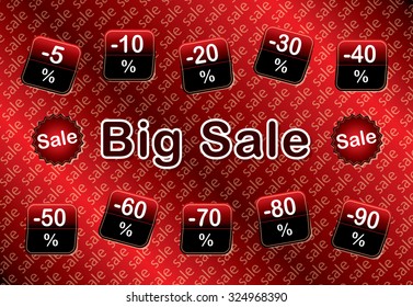 Black and Red Halloween Square. Big Sale tags with Sale up to five nine percent text. Discount labels. Vector