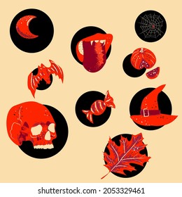 Black and red Halloween symbols