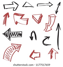 Black and red hand drawn arrow set