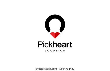 Black red Hand Pick Love Heart with Map Pin Location Logo Design Inspiration