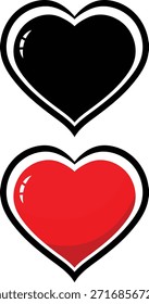 Iconos negros y rojos del corazón que representan el amor y el contraste en un Vector blanco del fondo