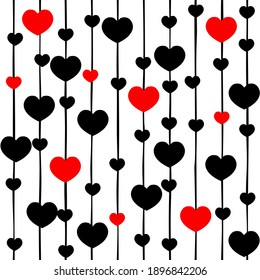 black and red heart shape flowers vector seamless pattern