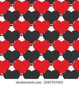 Black and Red Heart shaped balloons Seamless Pattern St Valentine or Black Day background concept