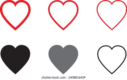 Black and red heart vector set. Love icons isolated on white background. Collection of flat heart icons for love symbol, icon shape, greeting card and Valentine's day. Vector illustration concept