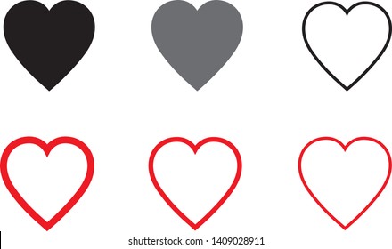 Black and red heart vector set. Love icons isolated on white background. Collection of flat heart icons for love symbol, icon shape, greeting card and Valentine's day. Vector illustration concept
