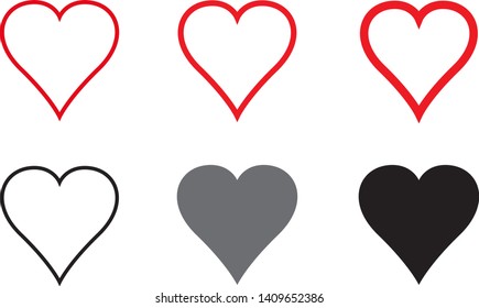 Black and red heart vector set. Love icons isolated on white background. Collection of flat heart icons for love symbol, icon shape, greeting card and Valentine's day. Vector illustration concept