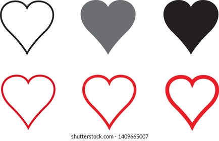 Black and red heart vector set. Love icons isolated on white background. Collection of flat heart icons for love symbol, icon shape, greeting card and Valentine's day. Vector illustration concept