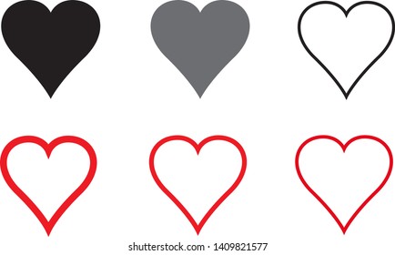 Black and red heart vector set. Love icons isolated on white background. Collection of flat heart icons for love symbol, icon shape, greeting card and Valentine's day. Vector illustration concept