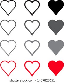 Black and red heart vector set. Love icons isolated on white background. Collection of flat heart icons for love symbol, icon shape, greeting card and Valentine's day. Vector illustration concept