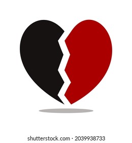 black and red heartbreak. vector illustration. broken hearts or divorce icon