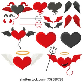 Black and red hearts with wings illustration
