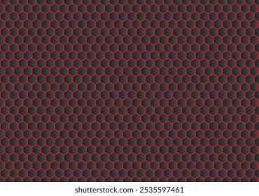 Un fondo de patrón de textura de panal negro y rojo presenta Formas hexagonales audaces, creando un contraste visual dinámico y llamativo.