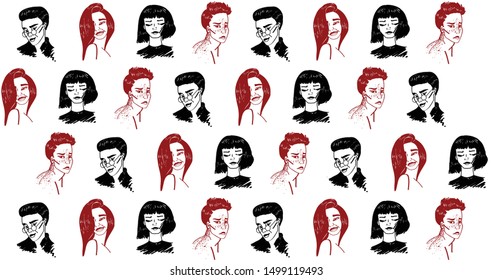 
Black and red human emotions pattern