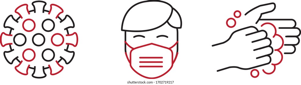 Black and red icons about coronovirus in vector isolated on white background