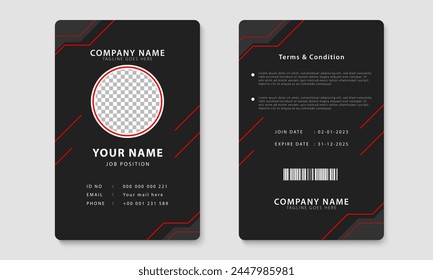 Black and red identity card layout template. Employee ID card design. Vector