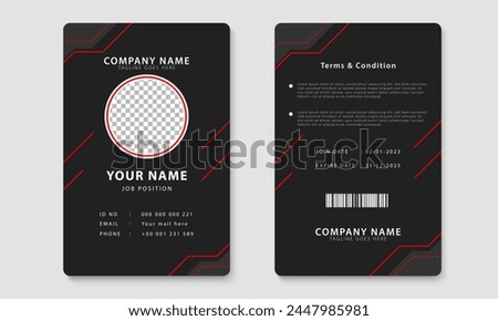 Black and red identity card layout template. Employee ID card design. Vector