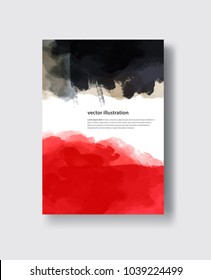 Black red ink brush stroke on white background. Japanese style. Vector illustration of grunge wave stains.Vector brushes illustration.