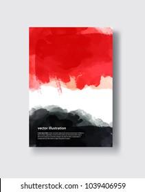 Black red ink brush stroke on white background. Japanese style. Vector illustration of grunge wave stains.Vector brushes illustration.