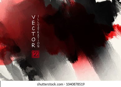 Black red ink brush stroke on white background. Japanese style. Vector illustration of grunge wave stains.Vector brushes illustration.