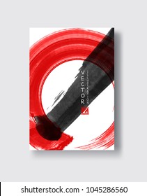Black red ink brush stroke on white background. Japanese style. Vector illustration of grunge wave stains.Vector brushes illustration.