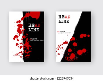 Black red ink brush stroke on white background. Japanese style. Vector illustration of grunge wave stains.Vector brushes illustration.