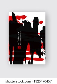 Black and red ink brush stroke on white background. Japanese style. Vector illustration of grunge stains