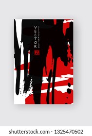 Black and red ink brush stroke on white background. Japanese style. Vector illustration of grunge stains