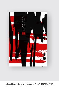 Black and red ink brush stroke on white background. Japanese style. Vector illustration of grunge stains