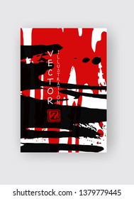 Black and red ink brush stroke on white background. Japanese style. Vector illustration of grunge stains