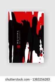 Black and red ink brush stroke on white background. Japanese style. Vector illustration of grunge stains