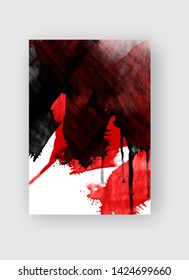 Black and red ink brush stroke on white background. Japanese style. Vector illustration of grunge stains