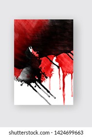 Black and red ink brush stroke on white background. Japanese style. Vector illustration of grunge stains
