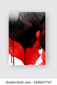 Black and red ink brush stroke on white background. Japanese style. Vector illustration of grunge stains