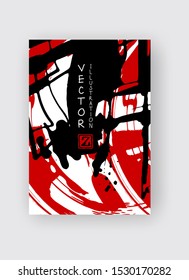 Black and red ink brush stroke on white background. Japanese style. Vector illustration of grunge stains