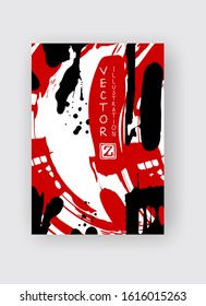 Black and red ink brush stroke on white background. Japanese style. Vector illustration of grunge stains