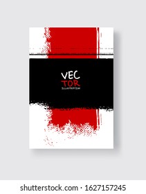 Black red ink brush stroke on white background. Minimalistic style. Vector illustration of grunge element stains.Vector brushes illustration.