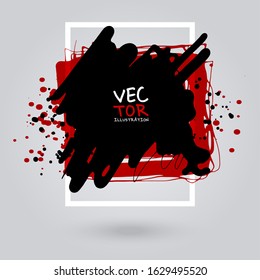 Black red ink brush stroke on white background. Simple style. Vector illustration of grunge stains