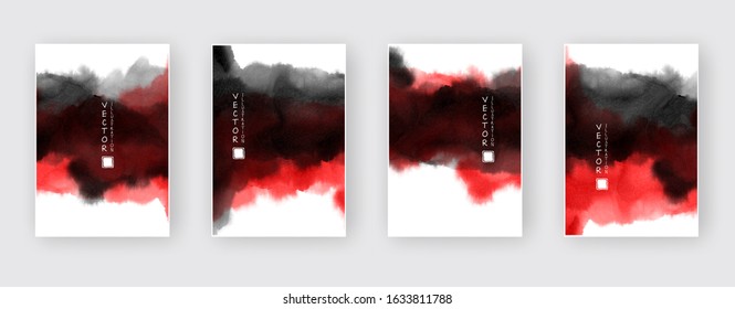 Black red ink brush stroke on white background. Japanese style. Vector illustration of grunge wave stains.Vector brushes illustration.