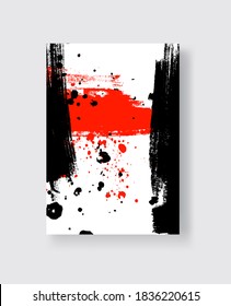 Black and Red ink brush stroke on white background. Japanese style. Vector illustration of grunge stains