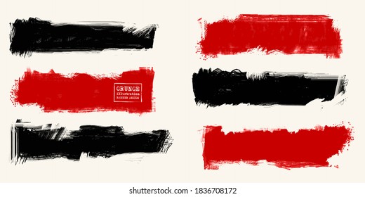 Black and red ink brush stroke set on white background. Japanese style. Vector illustration