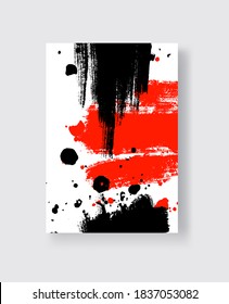 Black and Red ink brush stroke on white background. Japanese style. Vector illustration of grunge stains