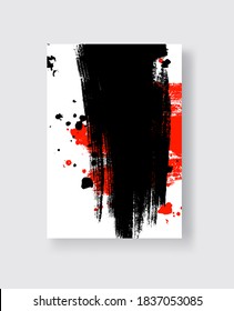 Black and Red ink brush stroke on white background. Japanese style. Vector illustration of grunge stains