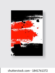 Black and Red ink brush stroke on white background. Japanese style. Vector illustration of grunge stains