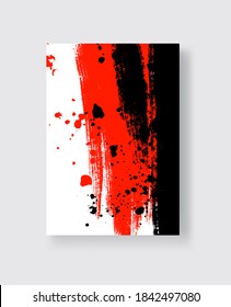 Black And Red Ink Brush Stroke On White Background. Japanese Style. Vector Illustration Of Grunge Stains